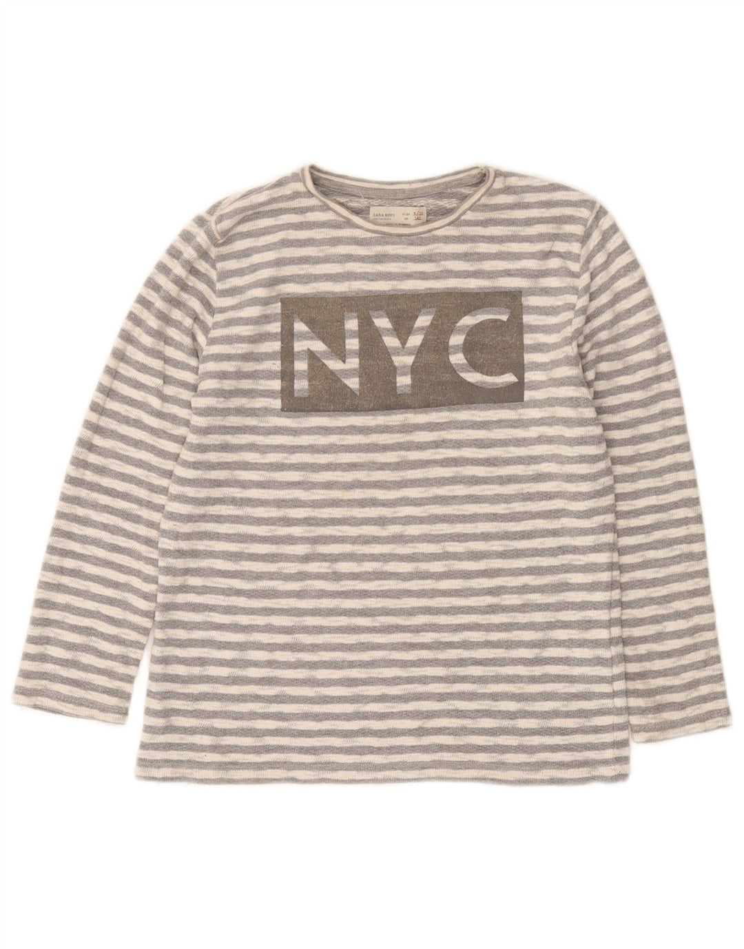 Zara Langarmshirt mit Grafik für Jungen, 9–10 Jahre, grau gestreift, Baumwolle