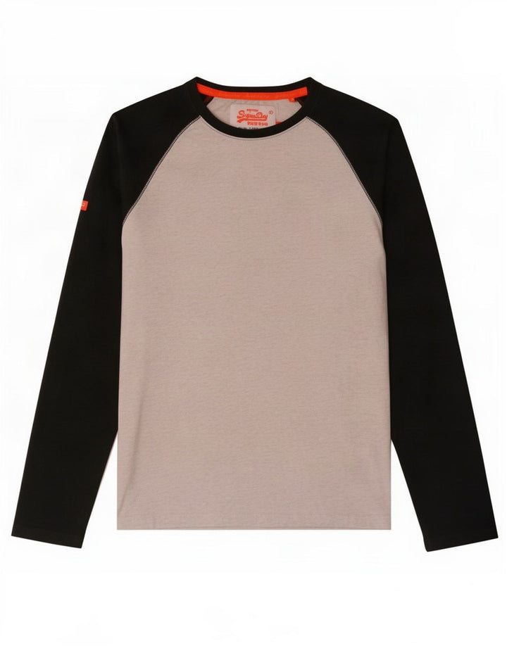Superdry Herren-Oberteil aus langärmliger, mittelgrauer Colourblock-Baumwolle