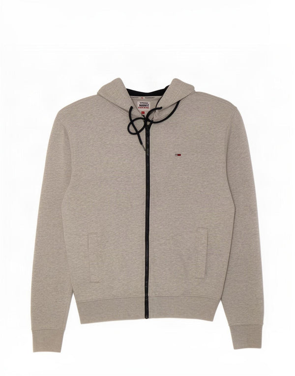 Tommy Hilfiger Herren-Kapuzenpullover mit grafischem Reißverschluss, mittelgrau gefleckte Baumwolle