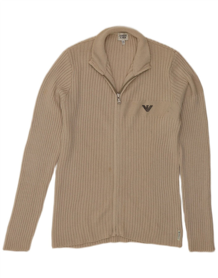 Armani Jungen-Cardigan-Pullover 11-12 Jahre Beige Schurwolle