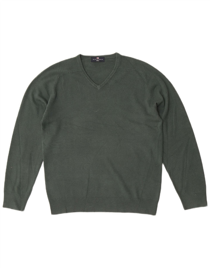 Marks & Spencer Herren Blue Harbor V-Ausschnitt Pullover Pullover Small Grün Acryl