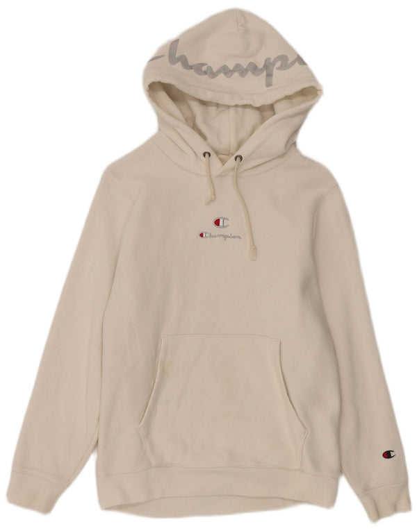 Champion Womens Loose Fit Graphic Hoodie Pullover UK 4 XS Weiße Baumwolle
