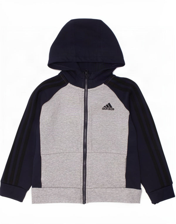 Adidas Jungen-Kapuzenpullover mit Reißverschluss, 5–6 Jahre, graue Farbblock-Baumwolle