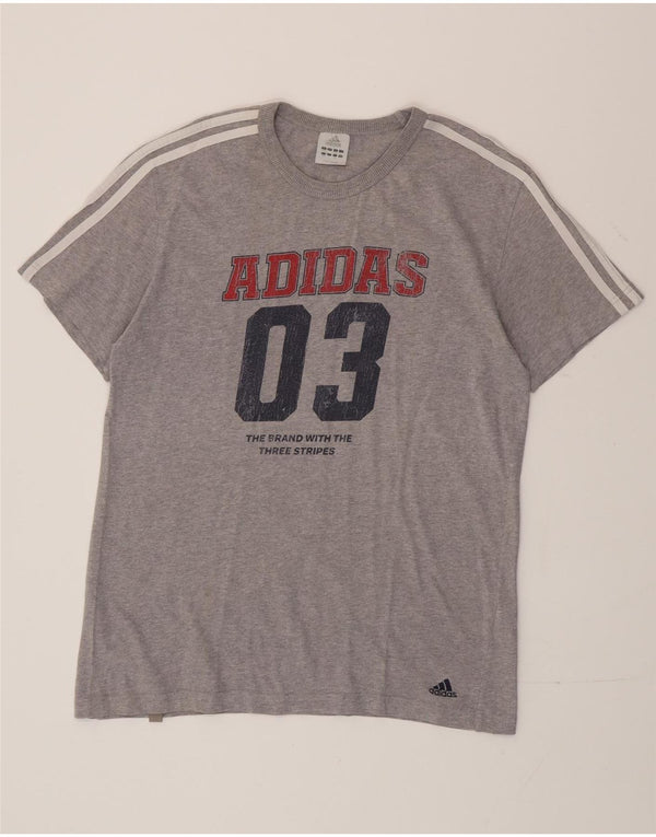 Adidas Herren Grafik T-Shirt Top UK 42/44 Große graue Baumwolle