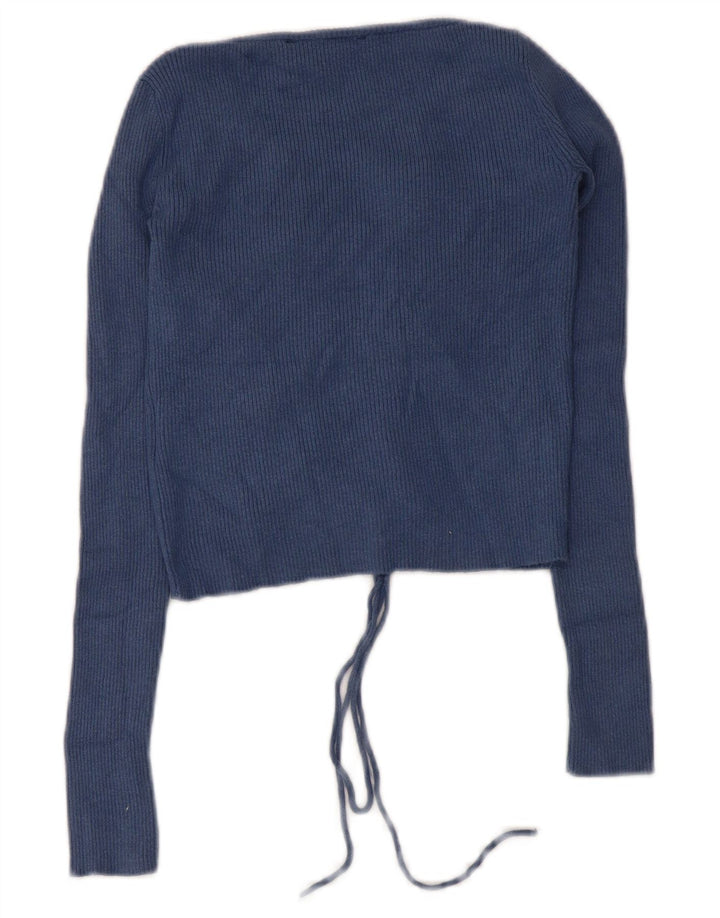 Guess Damen Crop Top Langarm UK 4 XS Marineblau Polyamid