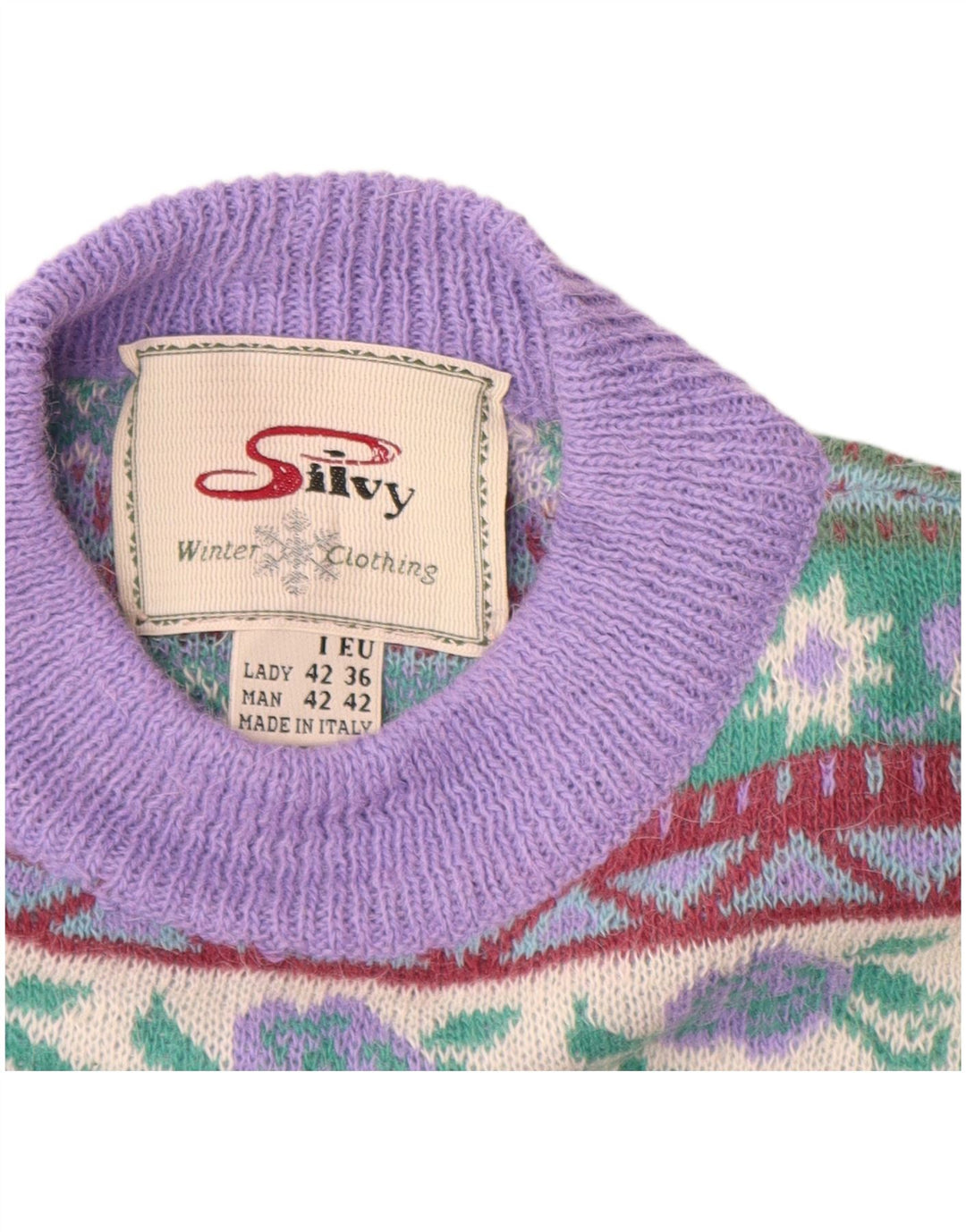 SILVY Damen-Pullover mit Rundhalsausschnitt, Größe 42, Mittelviolett, Fair Isle