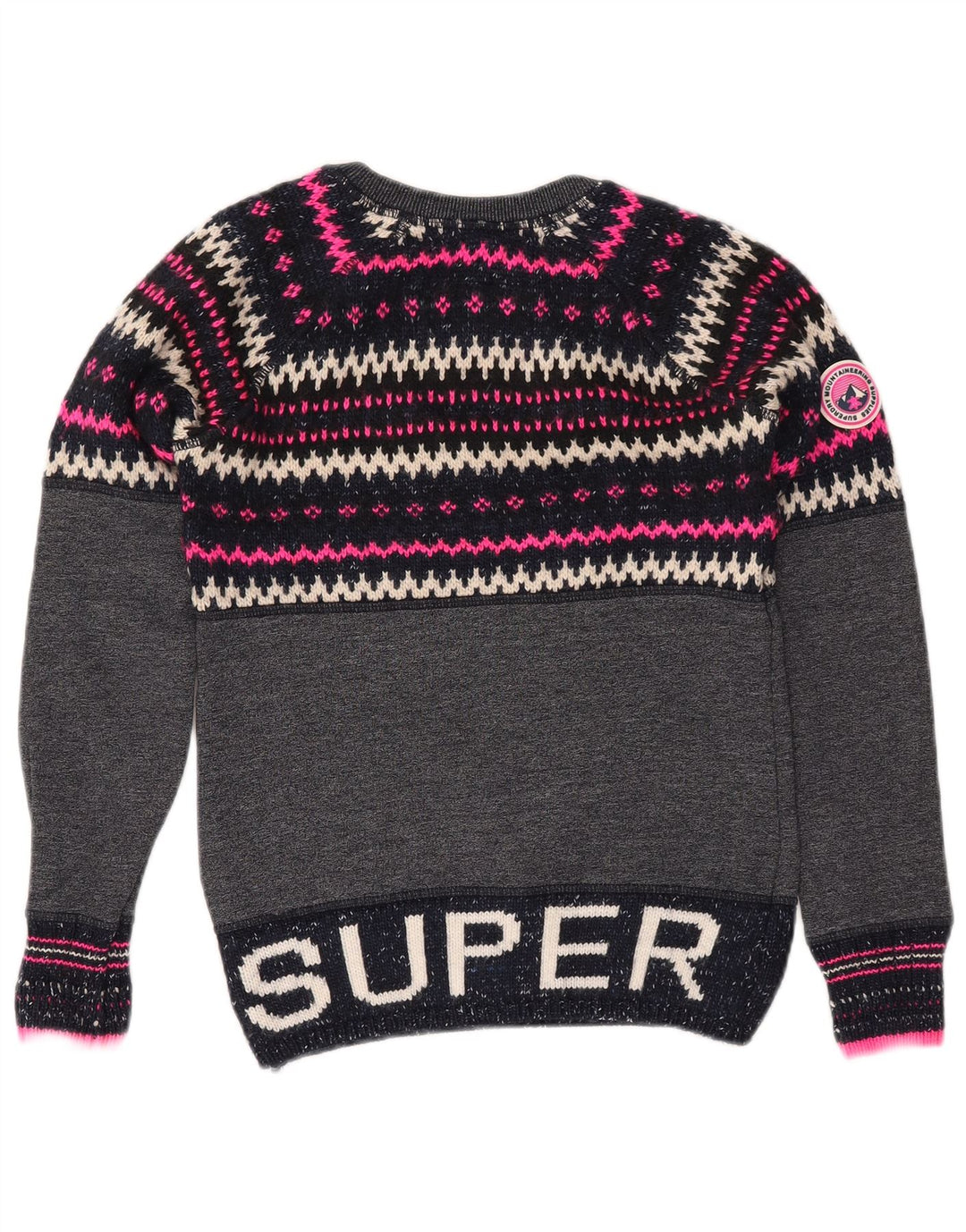 SUPERDRY Damen-Pullover mit Rundhalsausschnitt, Gr. 6, XS, Marineblau und Fair-Isle-Muster