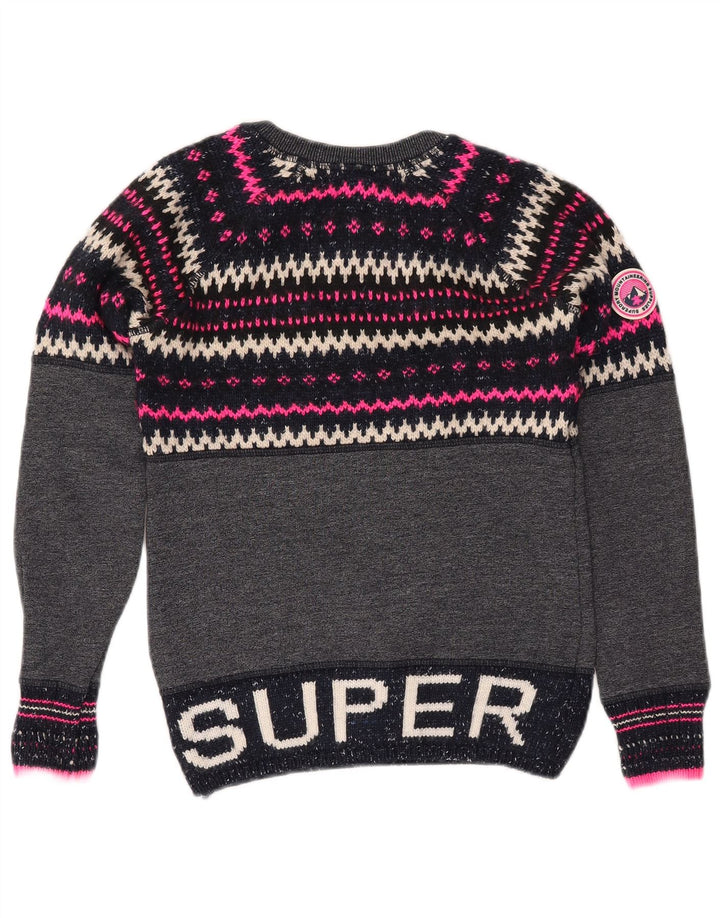 SUPERDRY Damen-Pullover mit Rundhalsausschnitt, Gr. 6, XS, Marineblau und Fair-Isle-Muster