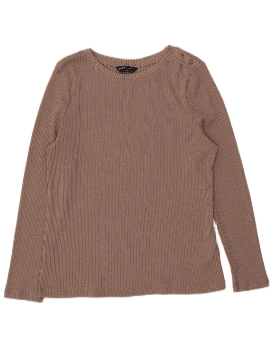 Marks & Spencer Damen Top Langarm UK 14 Medium Beige Polyester