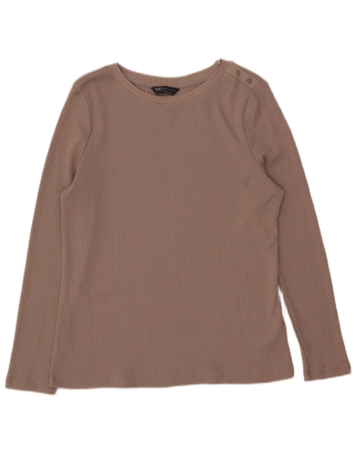 Marks & Spencer Damen Top Langarm UK 14 Medium Beige Polyester