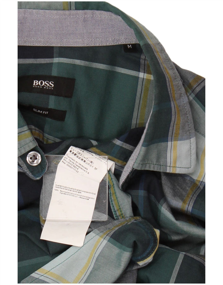 Hugo Boss Herren-Slim-Fit-Hemd aus mittelgrüner Karo-Baumwolle