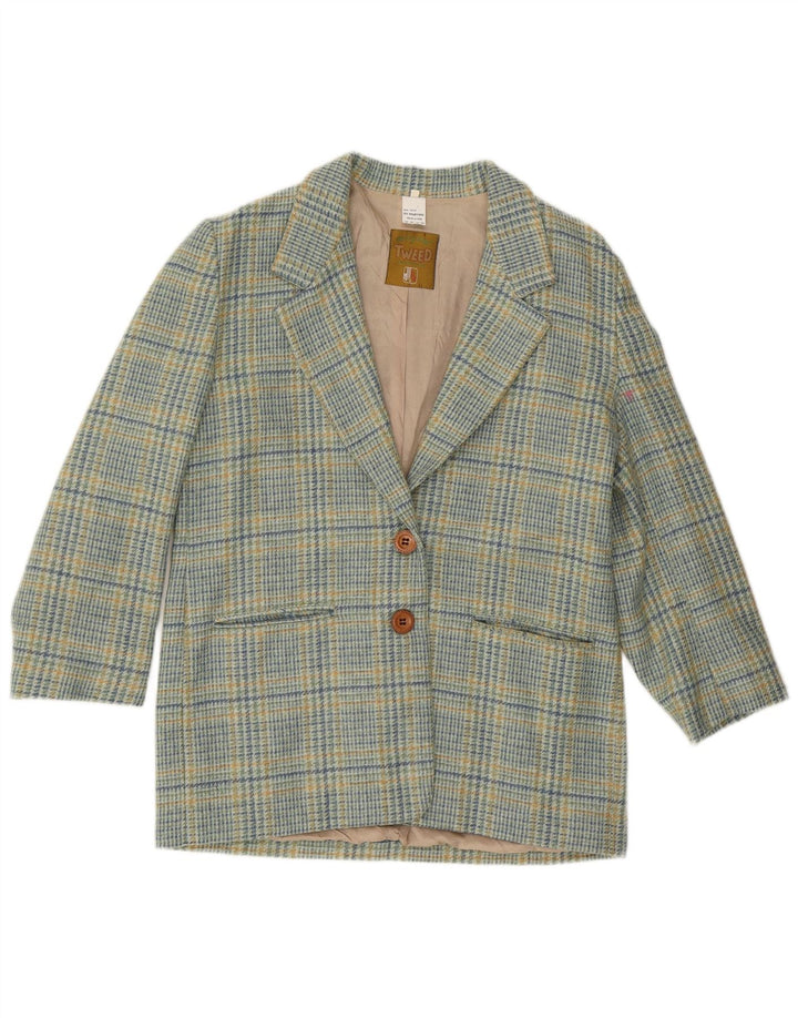 Vintage Damen 2-Knopf-Blazerjacke IT 46 Große blau karierte Wolle