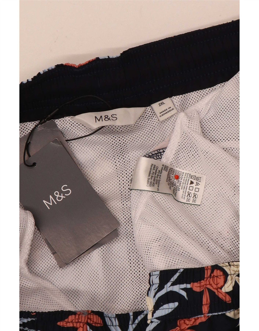 Marks & Spencer Herren Badeshorts 2XL Schwarz geblümtes Polyester