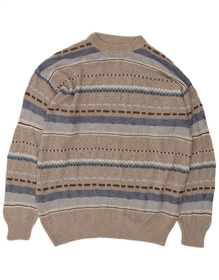 Vintage Herren Pullover mit Rundhalsausschnitt, groß, grau, geometrisch