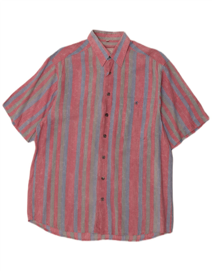 CLUB D'AMINGO Mens Short Sleeve Shirt Size 37/38 Medium Pink Striped