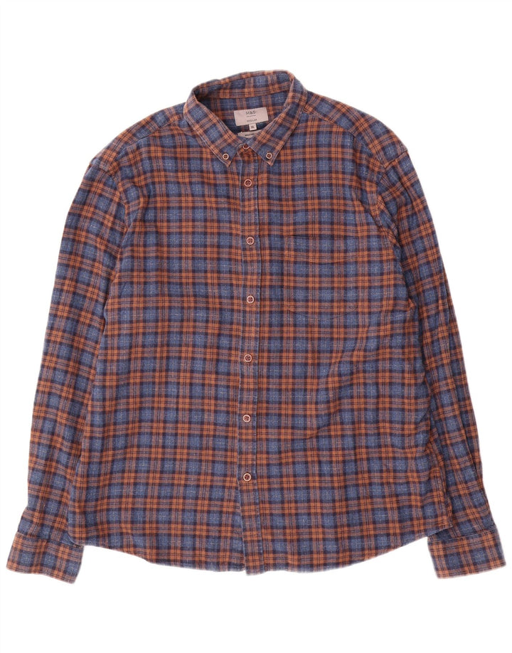 Marks & Spencer Herren-Flanellhemd, normal, XL, Blau, Baumwolle