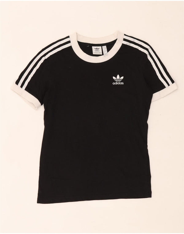 Adidas Damen T-Shirt Top UK 4 XS Schwarz Colourblock Baumwolle
