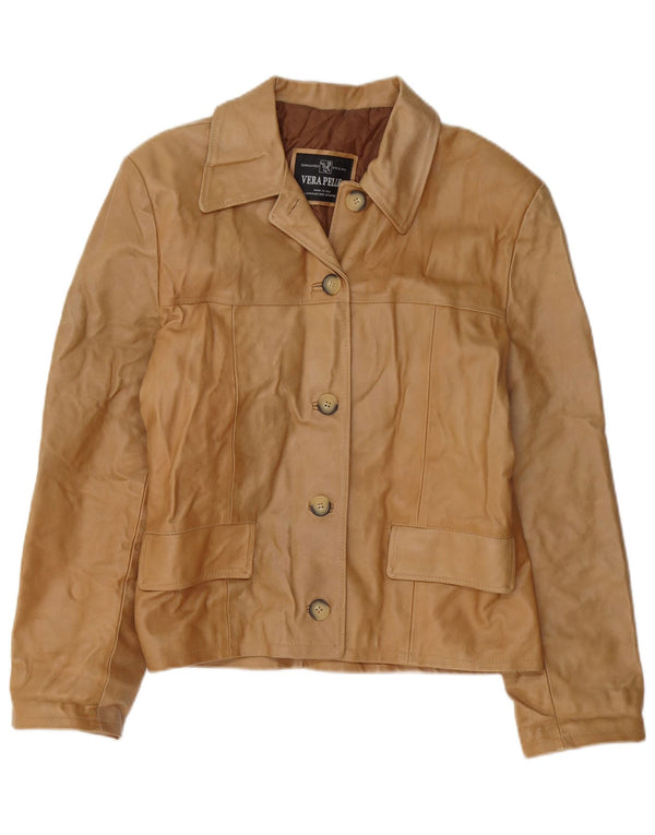 Vintage Damen 5-Knopf-Leder-Blazer-Jacke IT 46 Large Brown