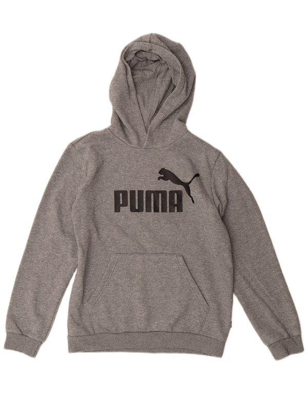 Puma Jungen-Pullover mit grafischem Kapuzenpullover, 13–14 Jahre, grau gefleckte Baumwolle