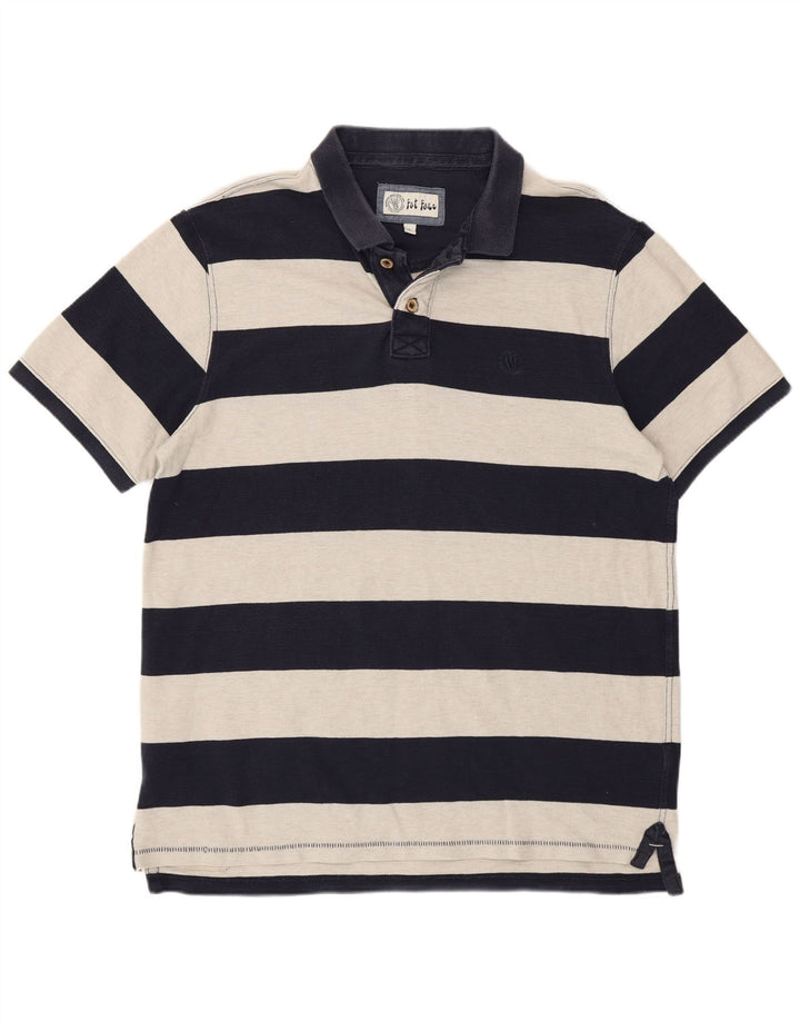 Fat Face Herren-Poloshirt, groß, marineblau, gestreift, Baumwolle