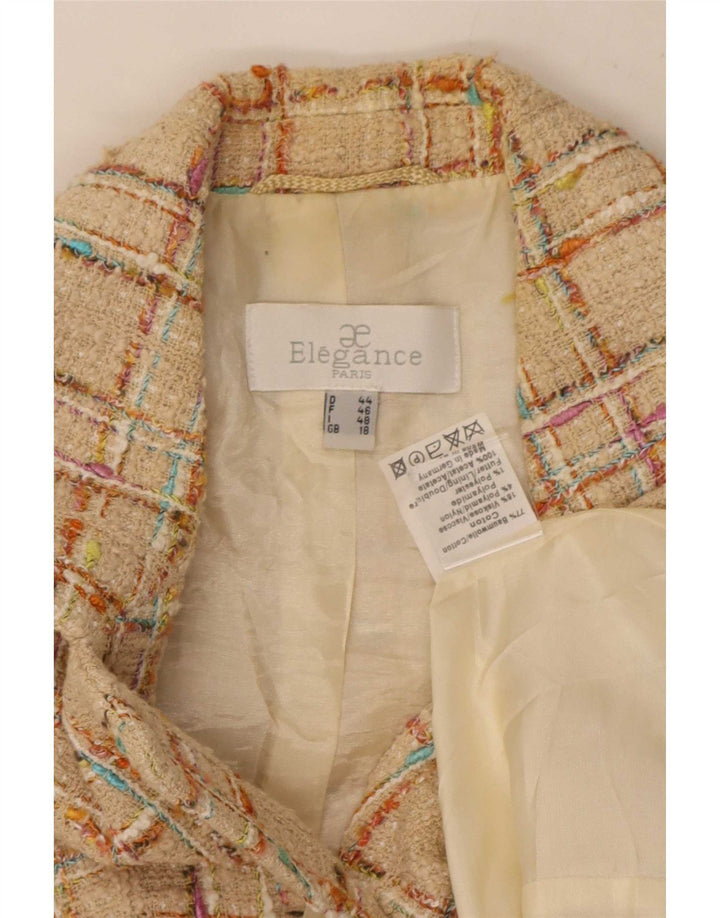 Elegance Damen-Blazerjacke mit 6 Knöpfen, UK 18, XL, beige karierte Baumwolle