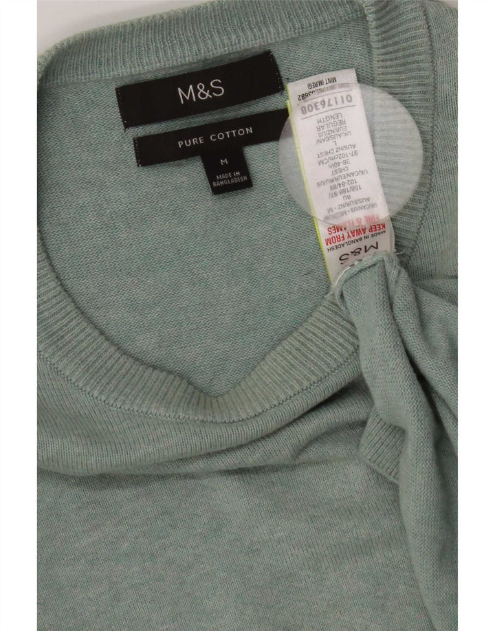 Marks & Spencer Herren-Pullover mit U-Boot-Ausschnitt, mittelgrüne Baumwolle