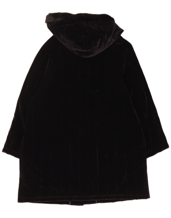 Club Voltaire Damen-Mantel mit Kapuze, Samt, gepolstert, UK 18, XL, Schwarz, Baumwolle