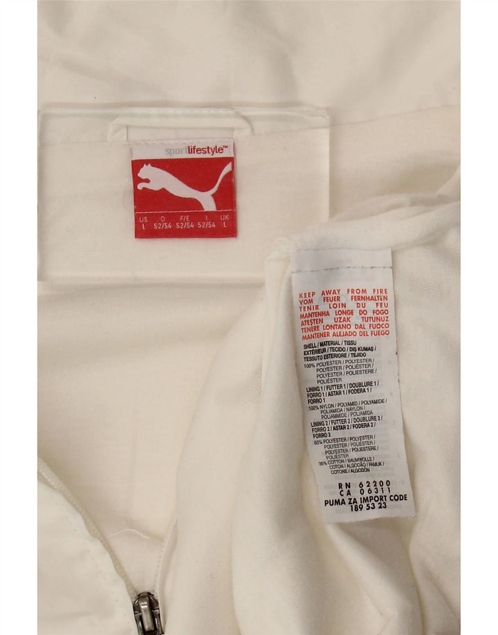 Puma Damen-Trainingsanzugoberteil mit Grafik, groß, weißes Farbblock-Polyester