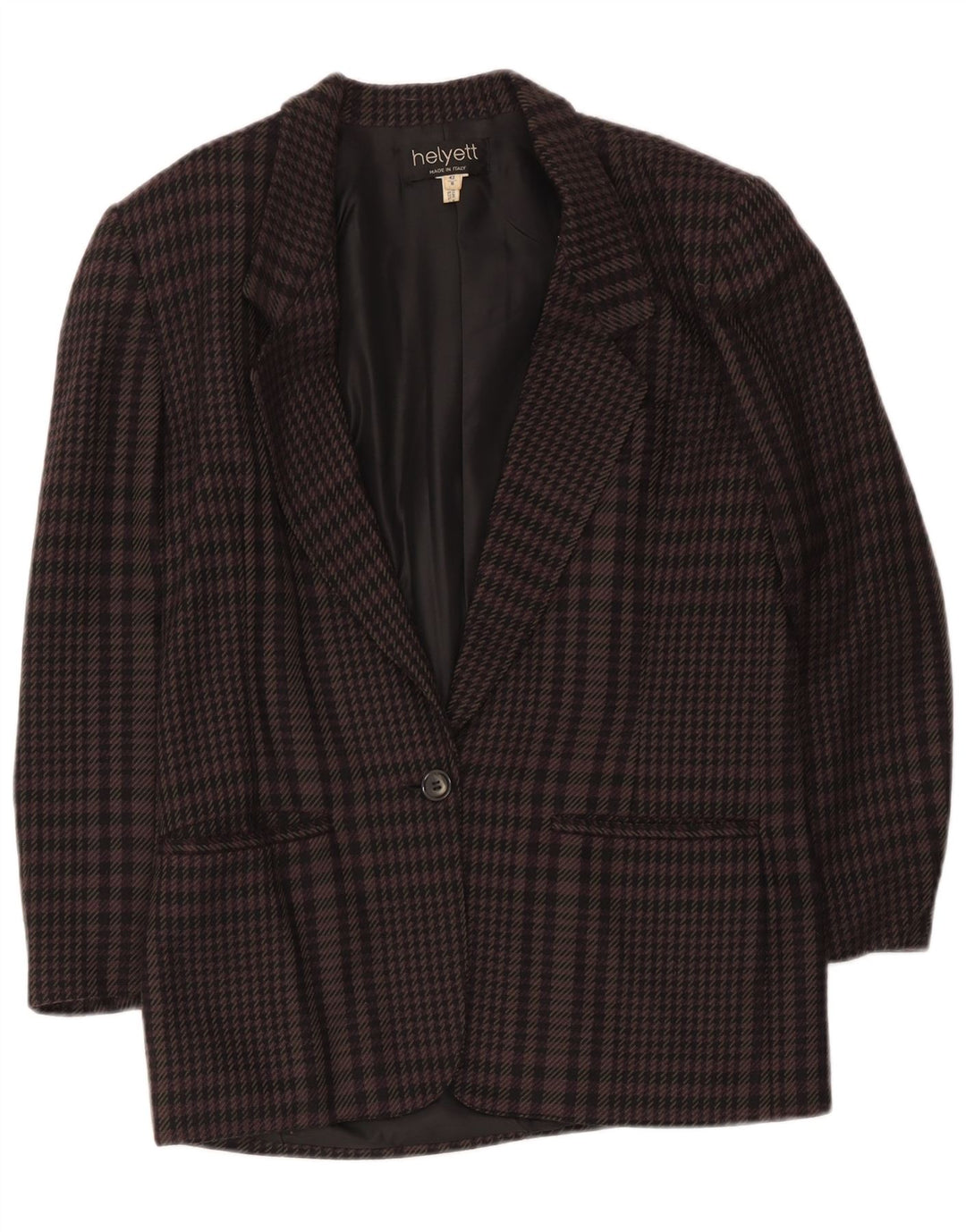Helyett Damen-Blazer mit 1 Knopf, IT 42, mittelbraune Wolle mit Hahnentrittmuster