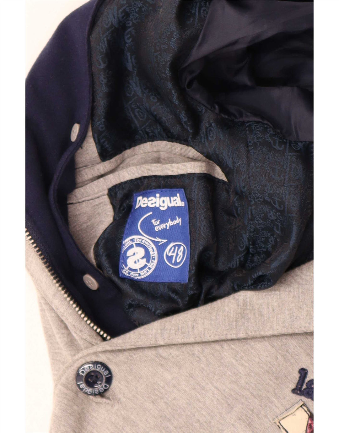 Desigual Herren-Blazer mit Kapuze und 2 Knöpfen, UK 48 4XL, Grau, Farbblock