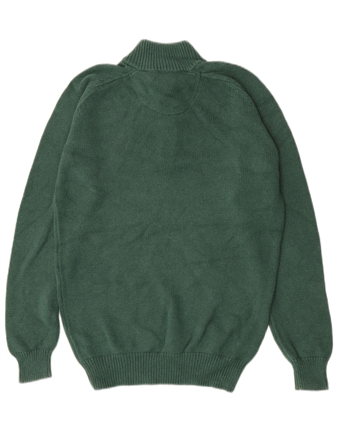 Massimo Dutti Herren-Pullover mit Knopfkragen, groß, grüne Baumwolle