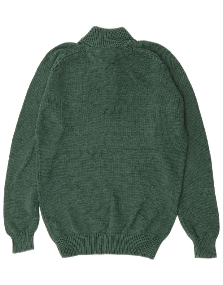 Massimo Dutti Herren-Pullover mit Knopfkragen, groß, grüne Baumwolle