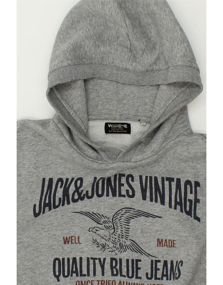JACK & JONES Mens Graphic Hoodie Jumper Medium Grey Cotton Vintage Jack & Jones and Second-Hand Jack & Jones from Messina Hembry 