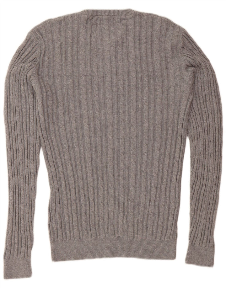 JACK WILLS Herren-Pullover mit Rundhalsausschnitt, Größe S, graue Baumwolle