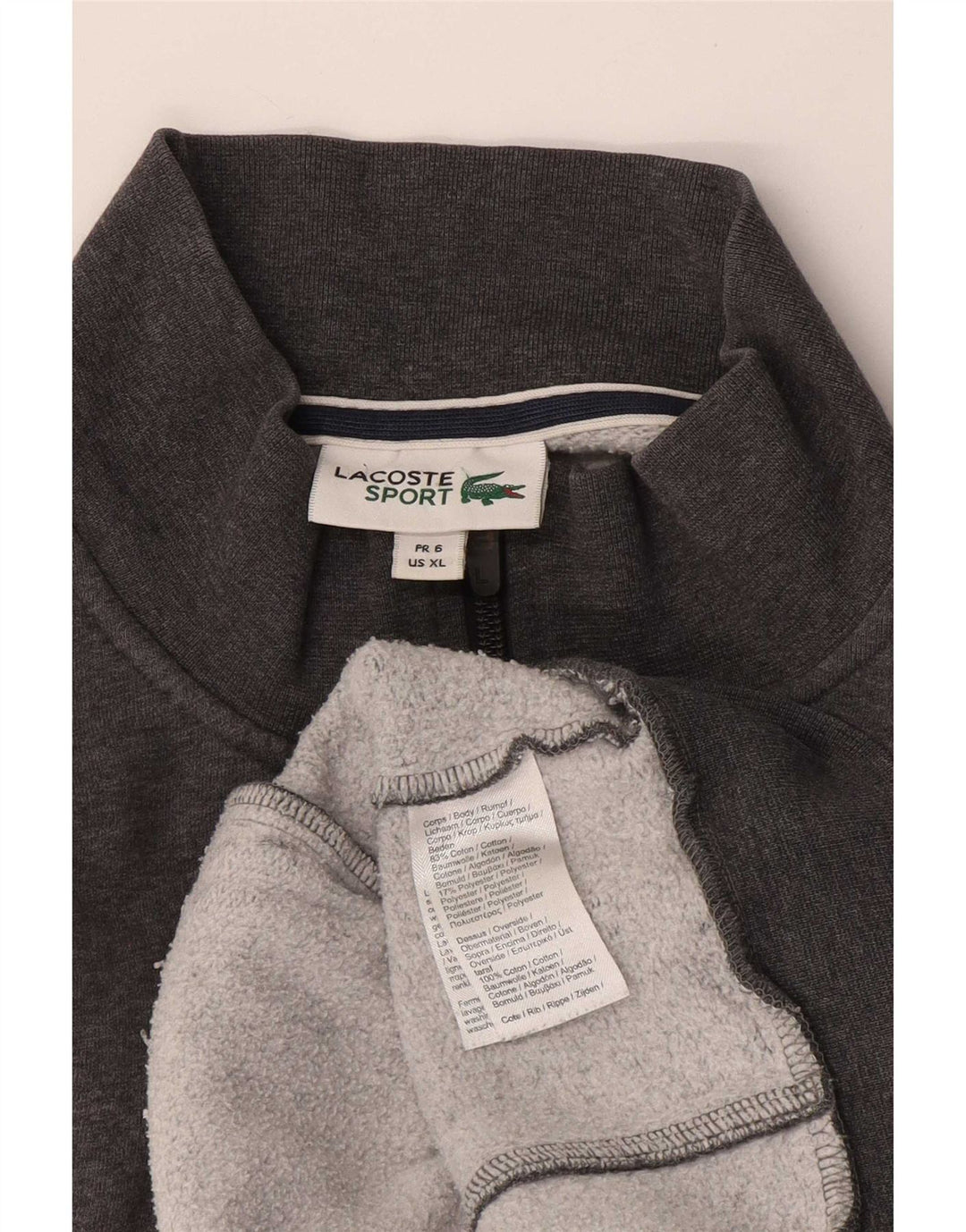 Lacoste Herren-Trainingsanzug, Top-Jacke, Größe 6 XL, graue Baumwolle