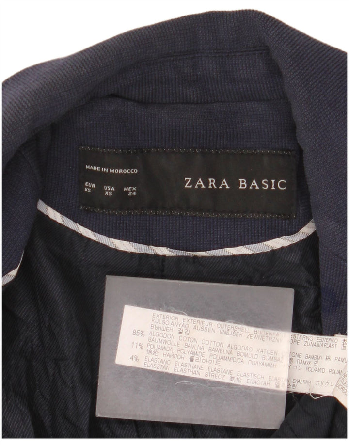 Zara Damen 1-Knopf-Blazerjacke UK 6 XS Marineblaue Baumwolle