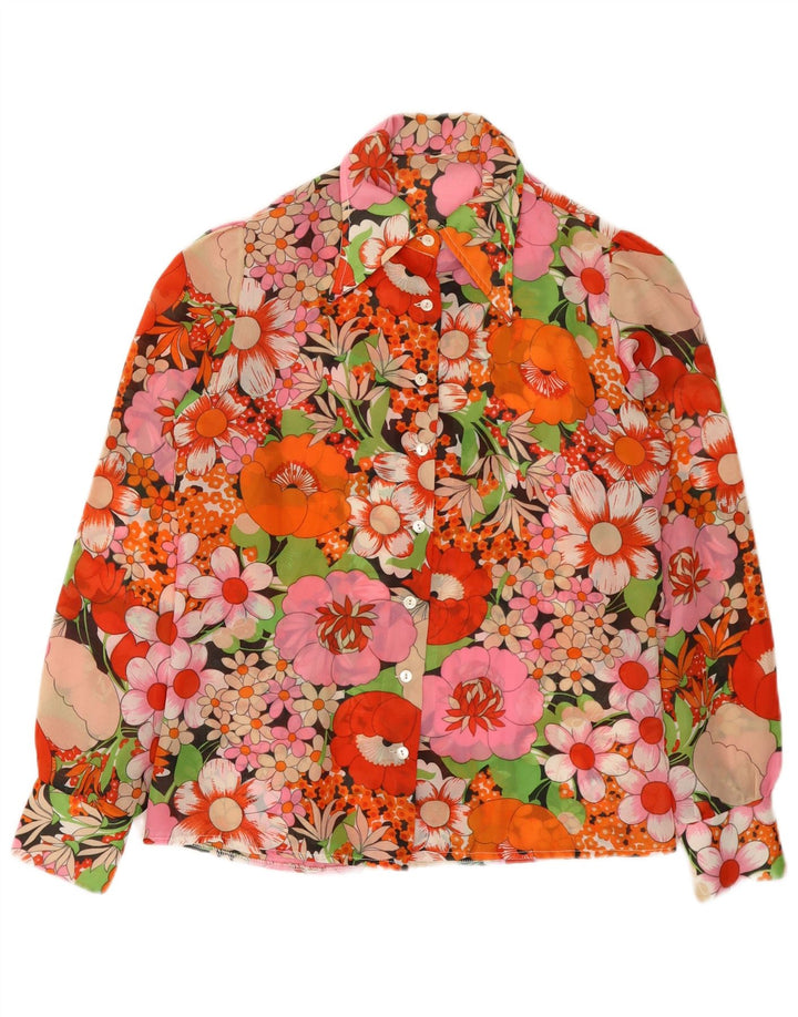 Vintage Damen Hemdbluse UK 12 Medium Mehrfarbig Blumen Polyester