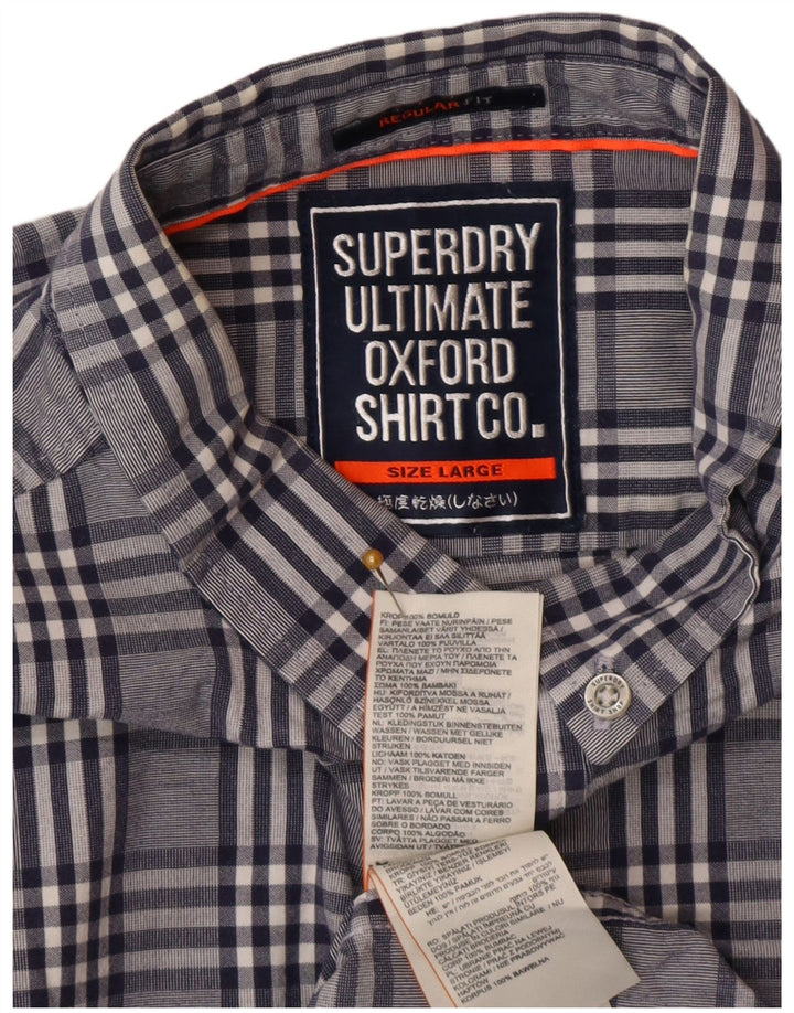 Superdry Herren-Hemd in normaler Passform, groß, blau kariert, Baumwolle