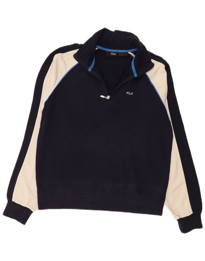 FILA Herren-Sweatshirt mit Reißverschluss am Hals, mittlerer Marineblau-Farbblock