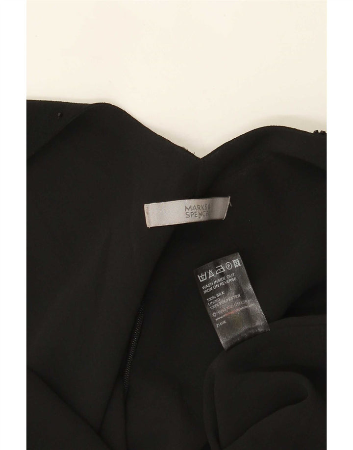 Marks & Spencer Damen ärmelloses Blusenoberteil UK 14 Mittelschwarze Seide