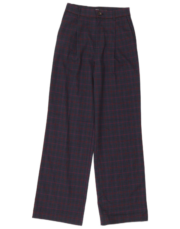 Zara Damen-Chinohose mit hoher Taille, XS W24 L32, Marineblau mit Hahnentrittmuster