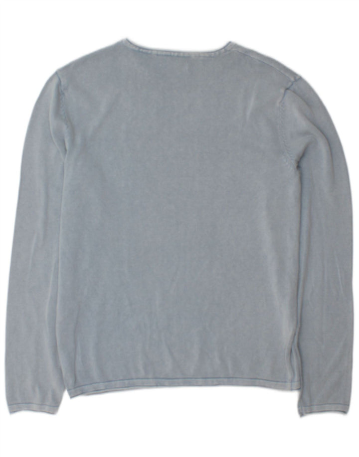 Jack & Jones Herren-Pullover mit U-Boot-Ausschnitt, mittelblaue Baumwolle