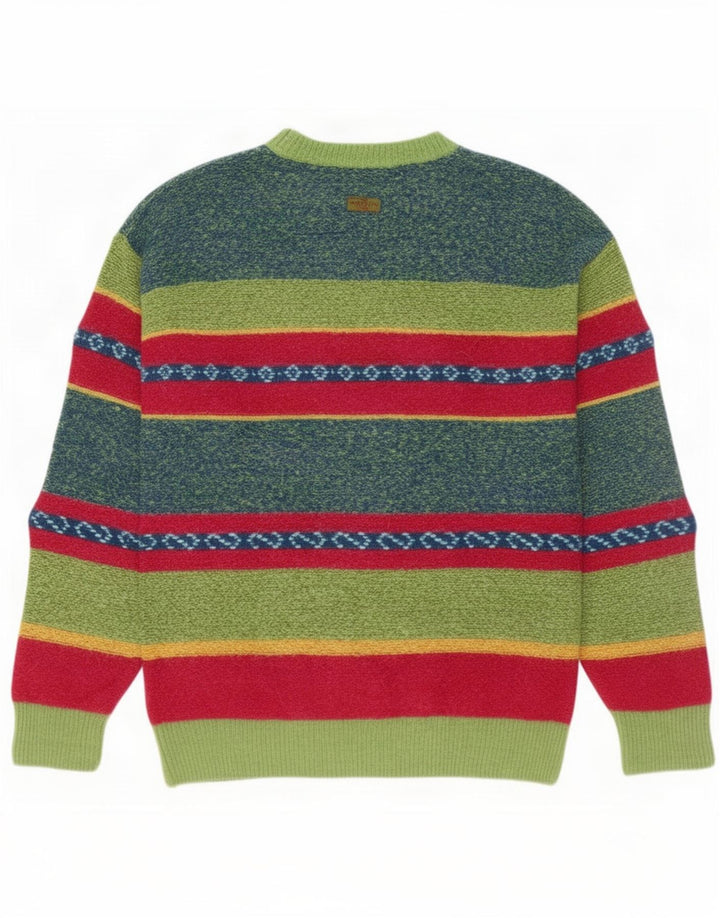 Vintage Herren-Pullover mit Rundhalsausschnitt, mittelgrün, gestreift, Wolle