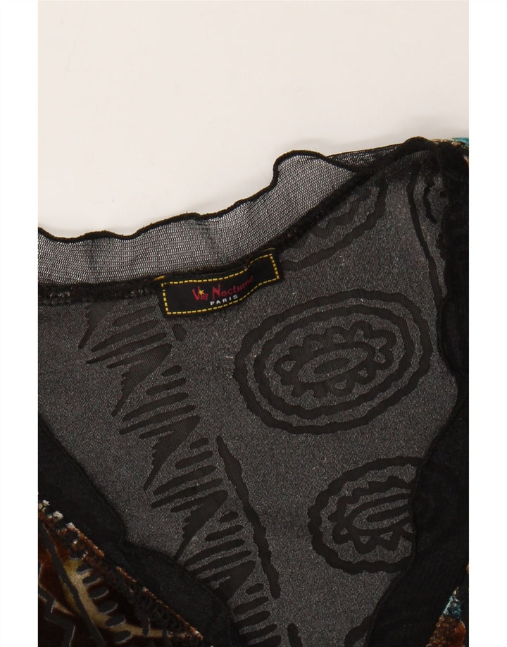 Vintage Damen Samt Top Langarm UK 6 XS Bunt geblümt