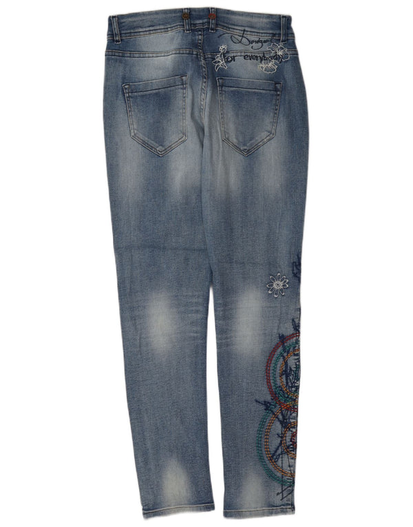 Desigual Damen Boyfriend Fit Graphic Slim Jeans W24 L30 Blau geblümt