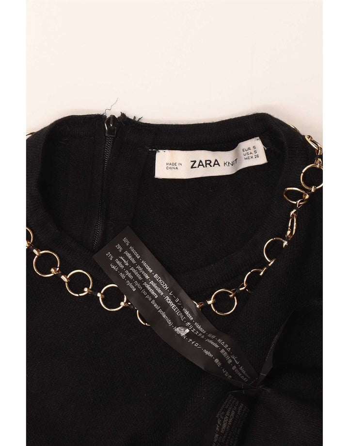 Zara Damen Crop Bluse Top UK 10 Small Schwarz Viskose