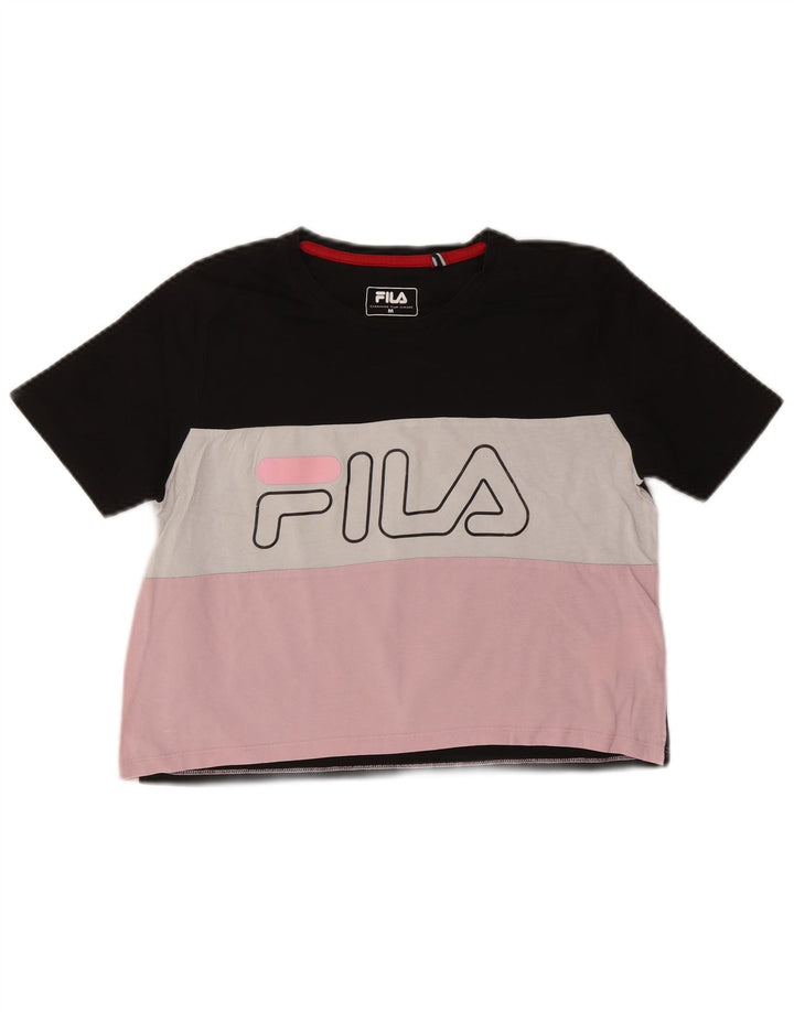 FILA Damen Grafik-T-Shirt-Oberteil UK 12 Medium Mehrfarbig Colourblock