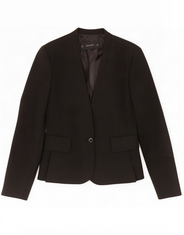 Zara Damen 1-Knopf-Blazerjacke UK 12 Mittelschwarzes Polyester