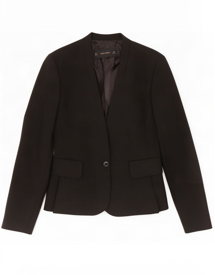 Zara Damen 1-Knopf-Blazerjacke UK 12 Mittelschwarzes Polyester