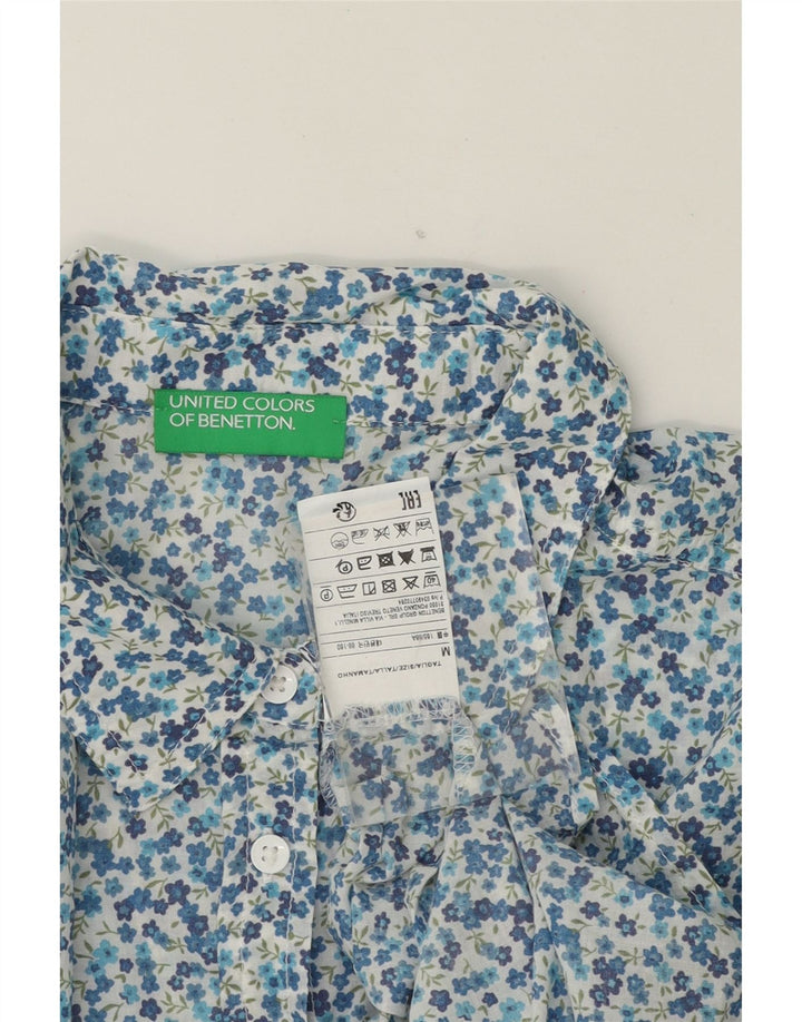 BENETTON Womens Shirt UK 14 Medium Blue Floral Cotton Vintage Benetton and Second-Hand Benetton from Messina Hembry 